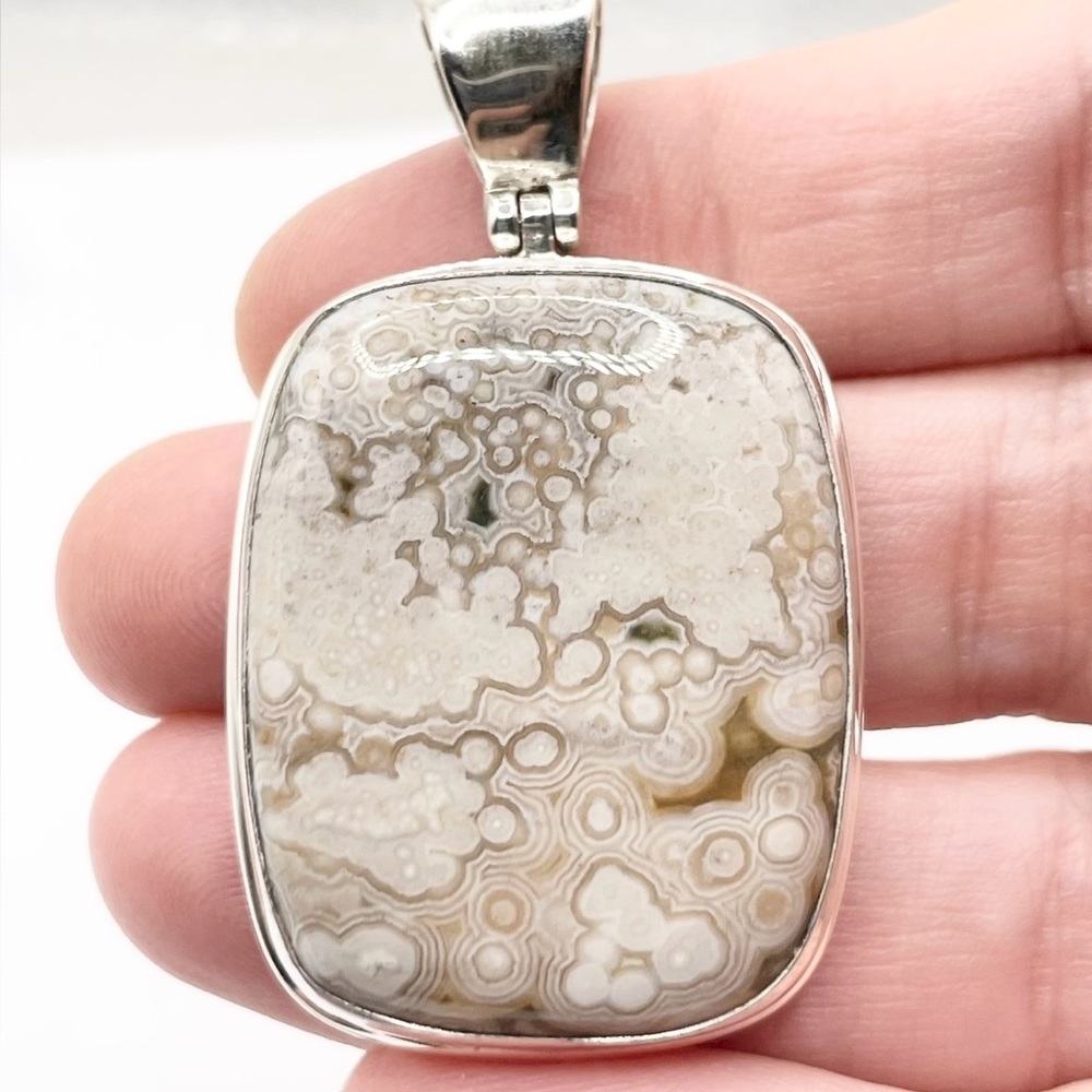 Large Ocean Jasper 925 Solid Sterling Silver Pend… - image 1